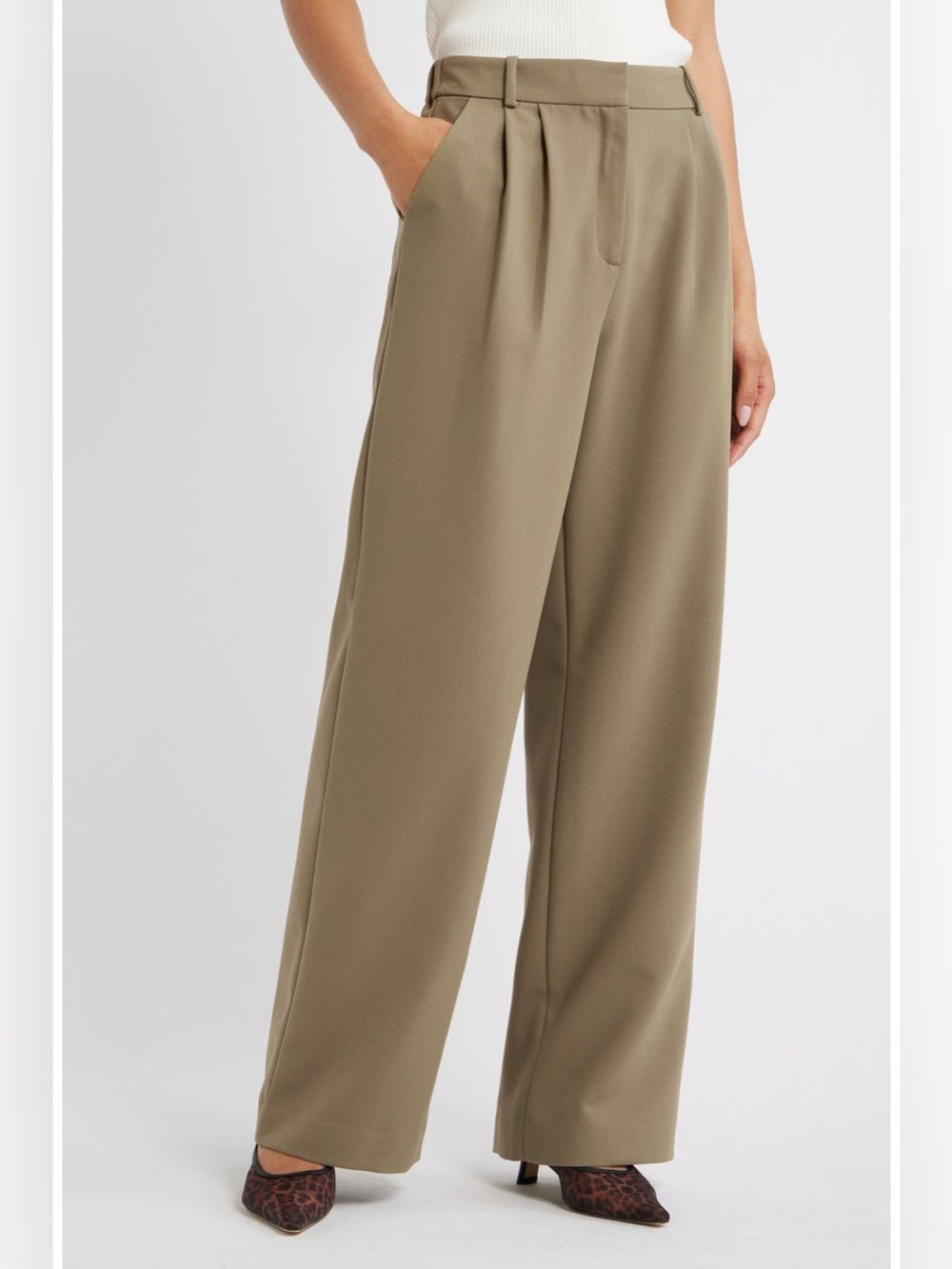 Open Edit Icon Twill High Waist Wide Leg Trousers Brown Seal Size XSmall